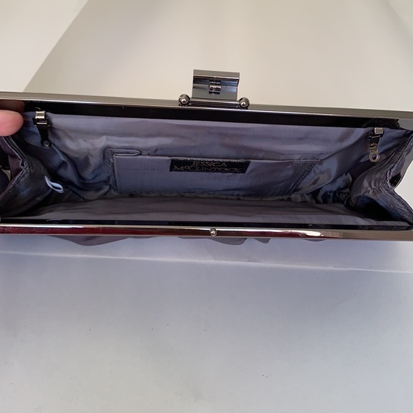 Jessica McClintock charcoal grey satin evening clutch - Picture 5 of 9